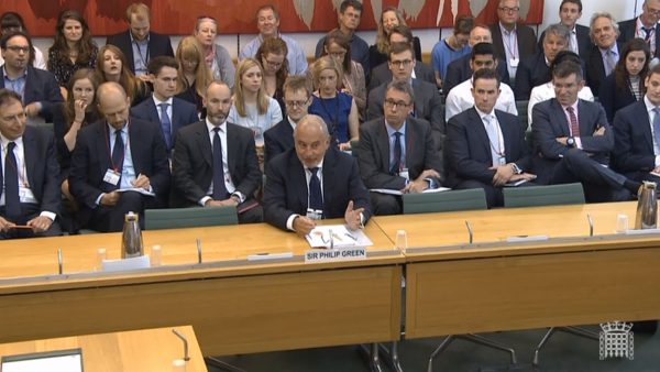 Disgraced business leader Philip Green gives evidence to the Business, Innovation and Skills Committee about the collapse of BHS. Photo: PA Wire/PA images.
